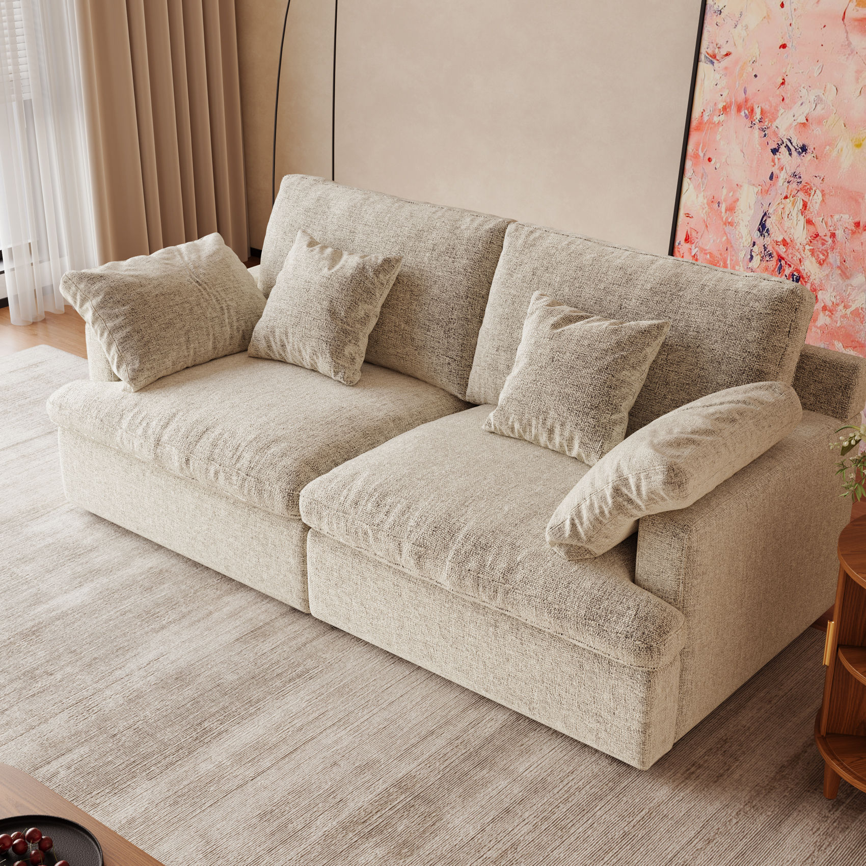 Partly Assemble Beige Chenille Fabric Modular Sofas