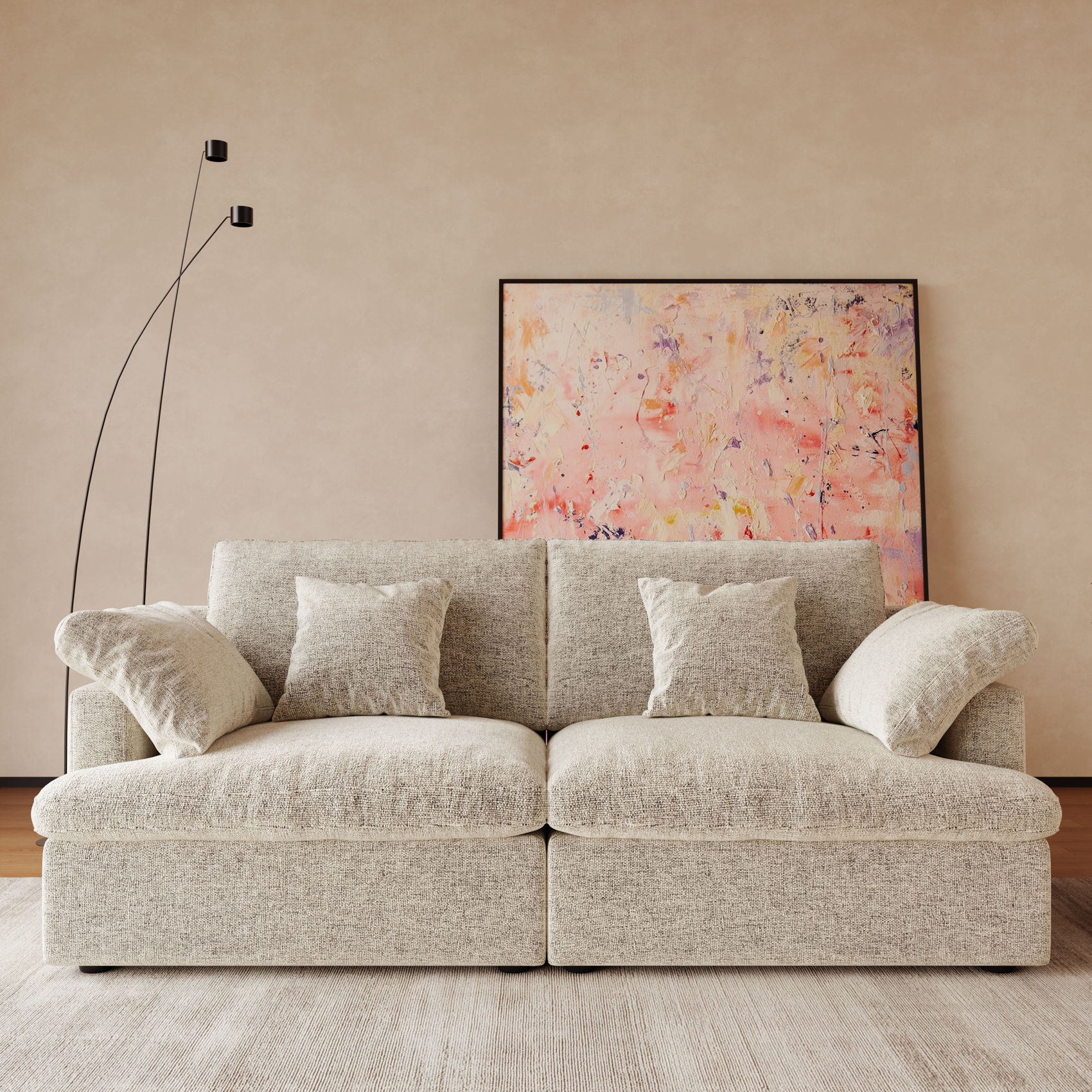 Fabric Beige Chenille Fabric Modular Sofas