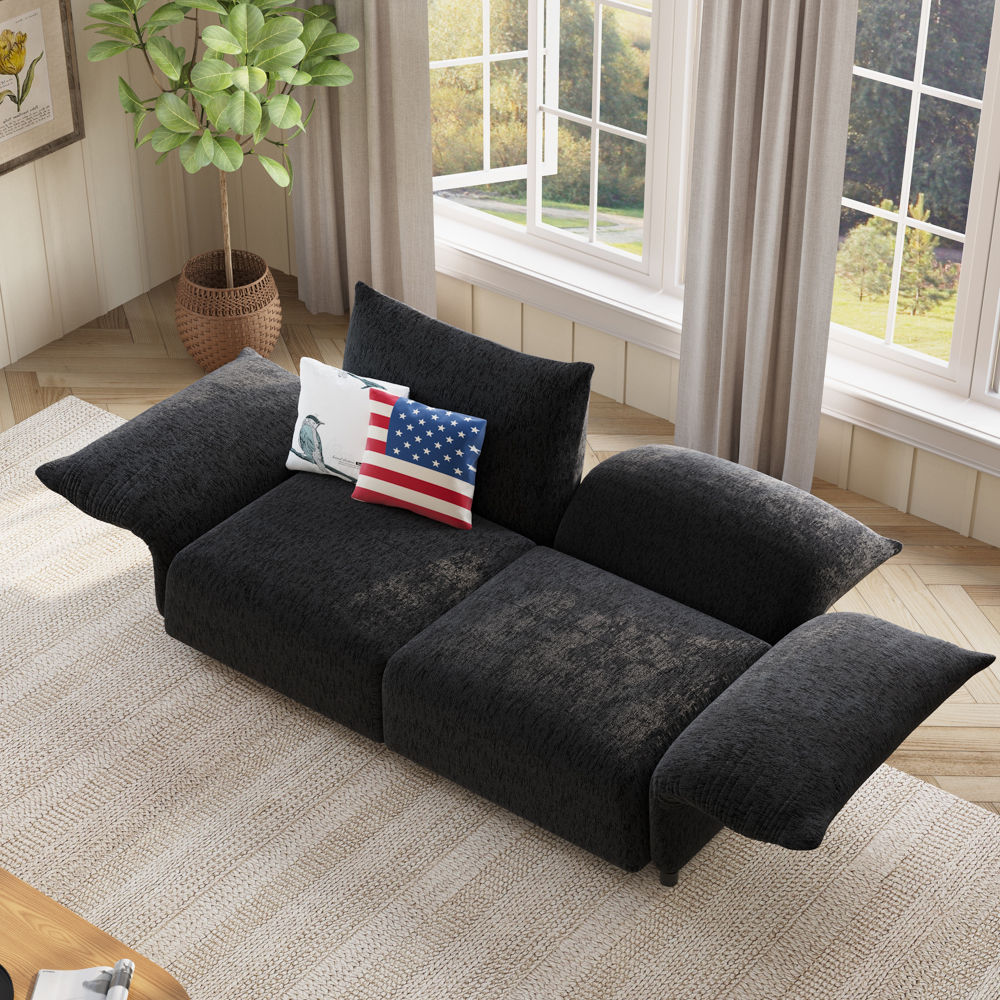 Modern Black Chenille Modular Sofas