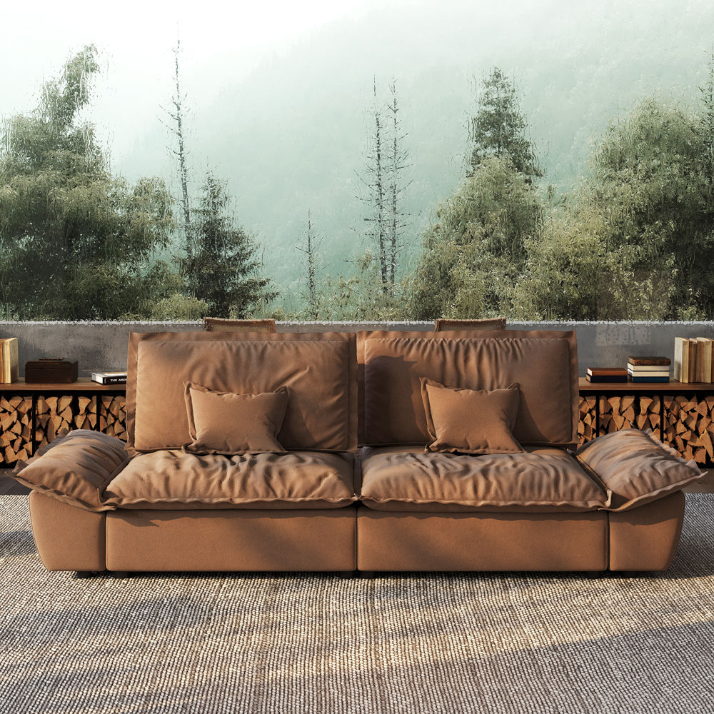 Color Matching Brown Suede Fabric Modular Sofas