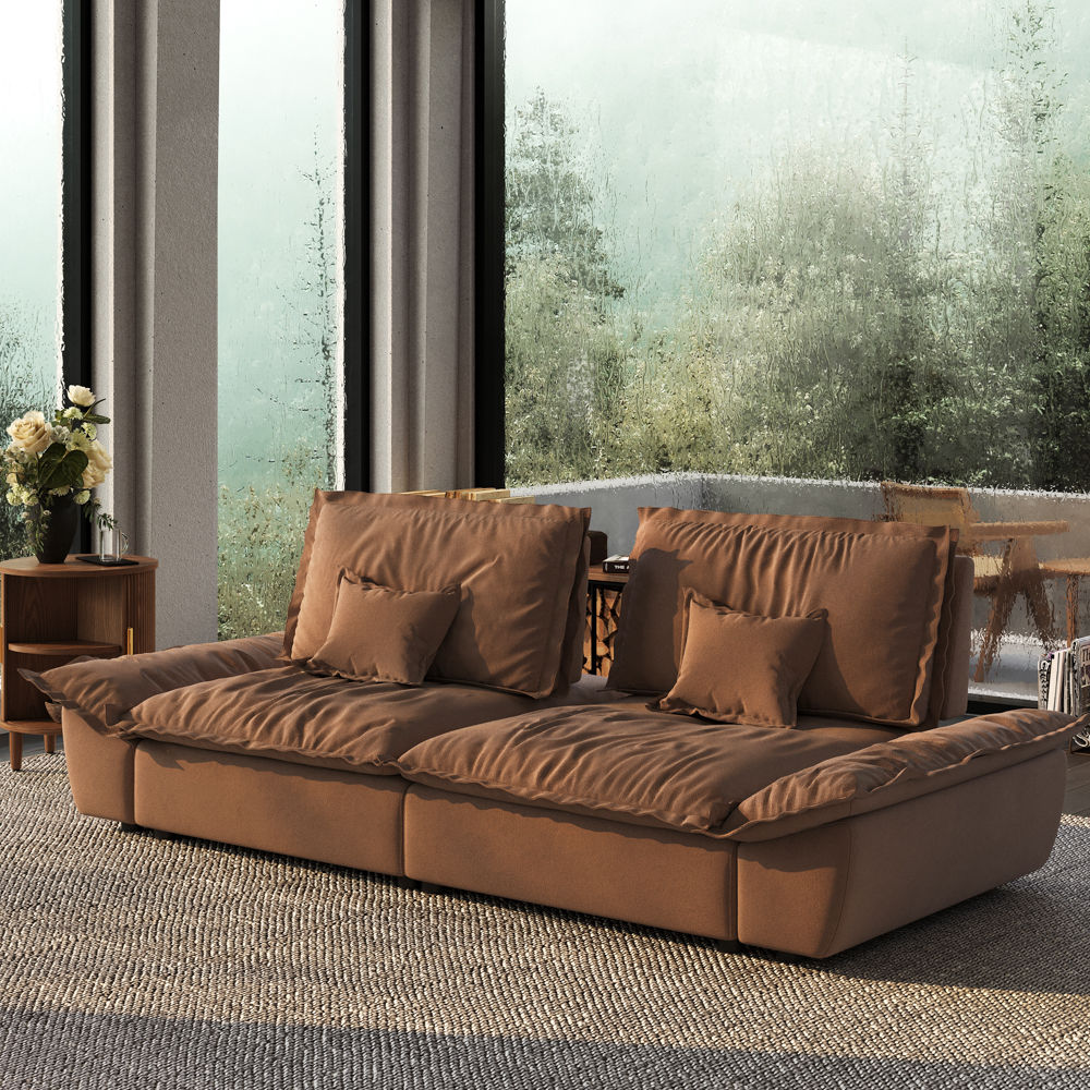 Pet Friendly Brown Suede Fabric Modular Sofas