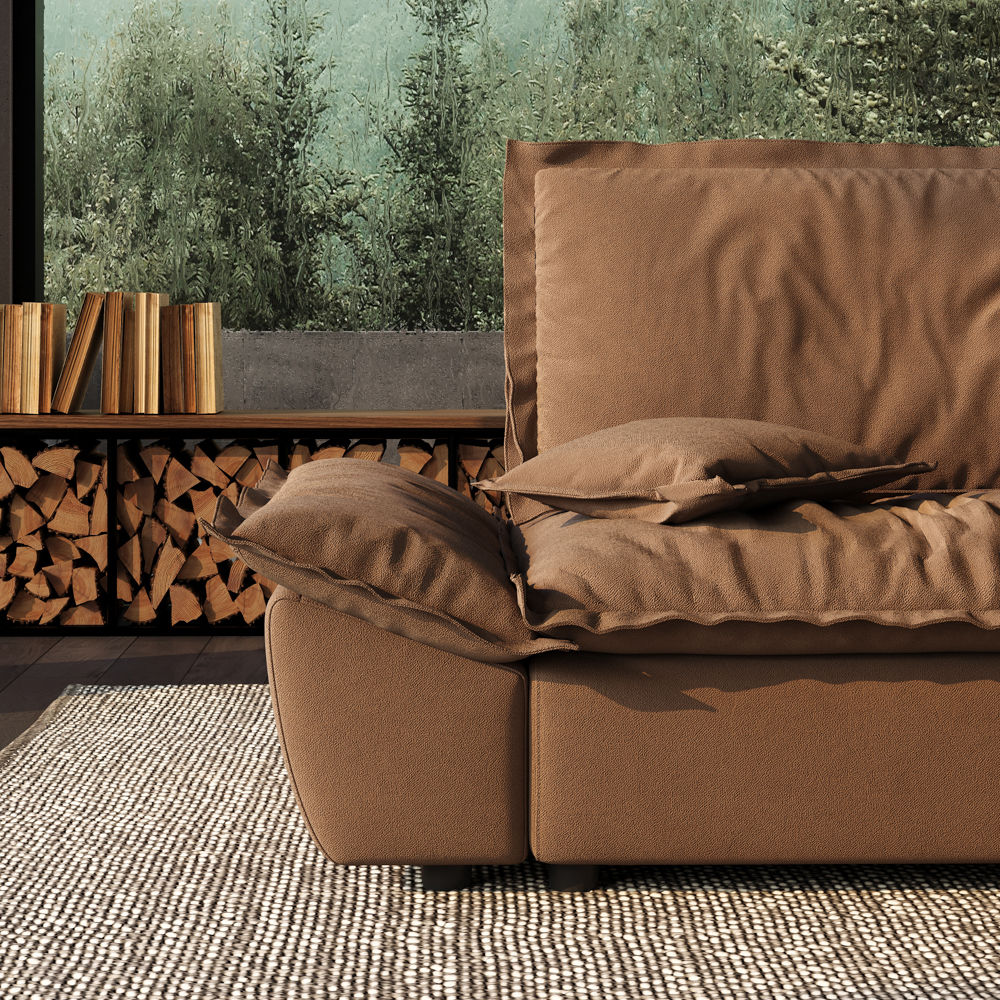 Fabric Brown Suede Fabric Modular Sofas