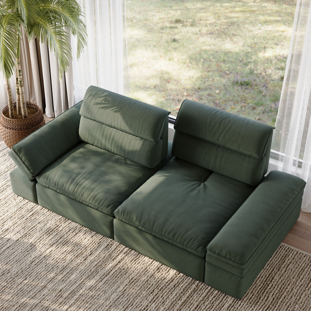 Pure Color Dark Green Fabric Modular Sofas