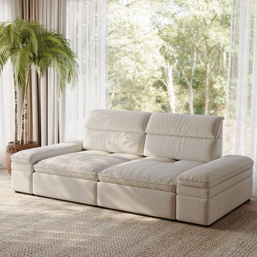 Wood Beige Fabric Modular Sofas