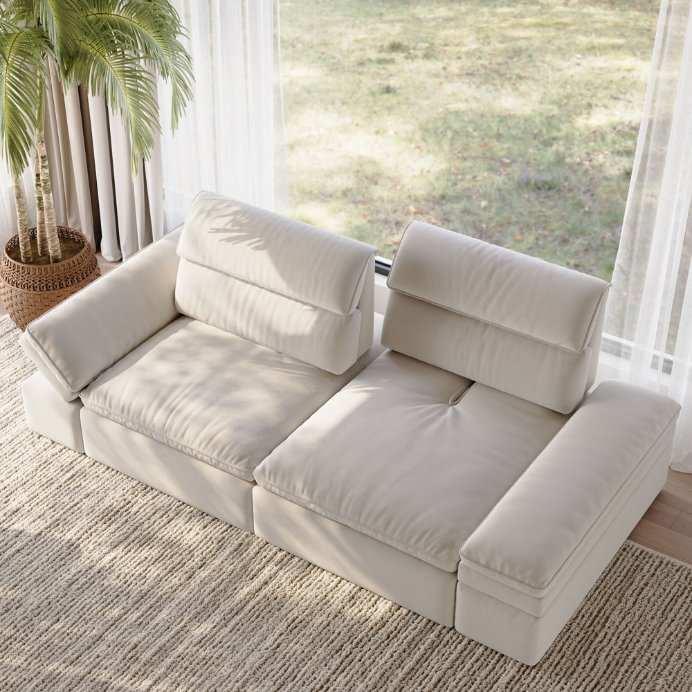 Wood Beige Fabric Modular Sofas