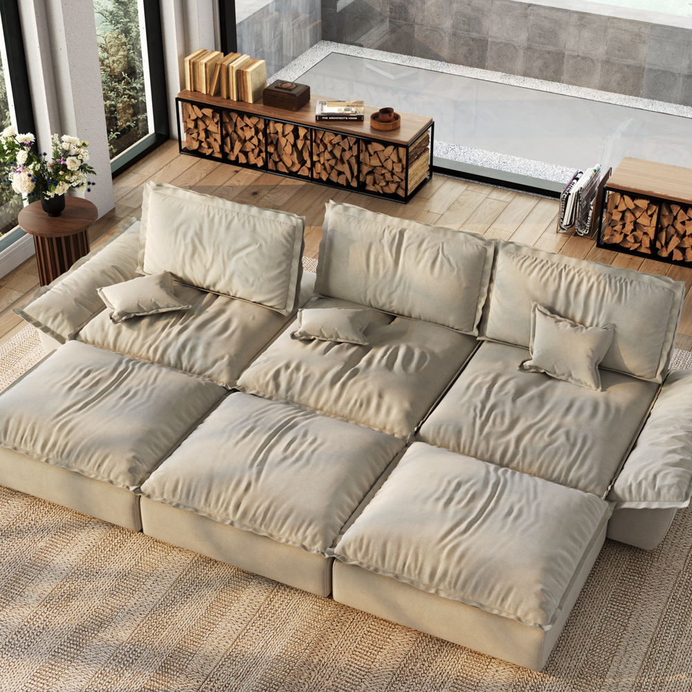 Beige Suede Fabric Modular Sofas