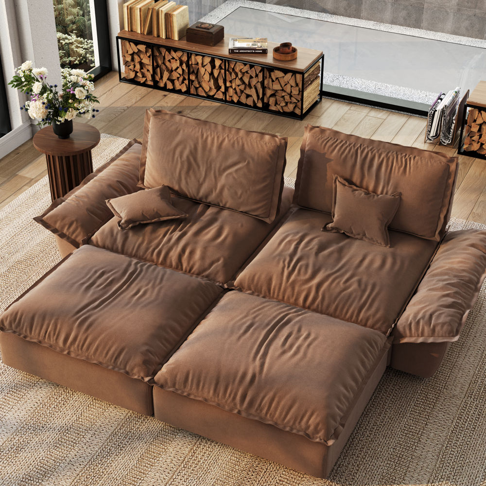 Brown Suede Fabric Modular Sofas