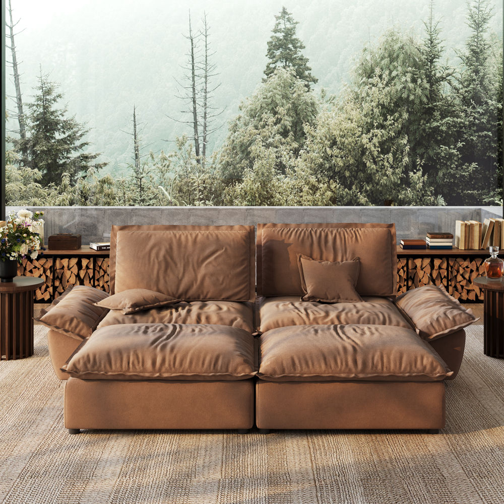 Brown Suede Fabric Modular Sofas