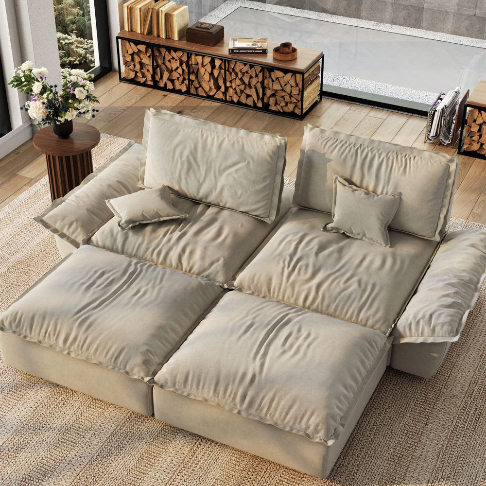 Beige Suede Fabric Modular Sofas
