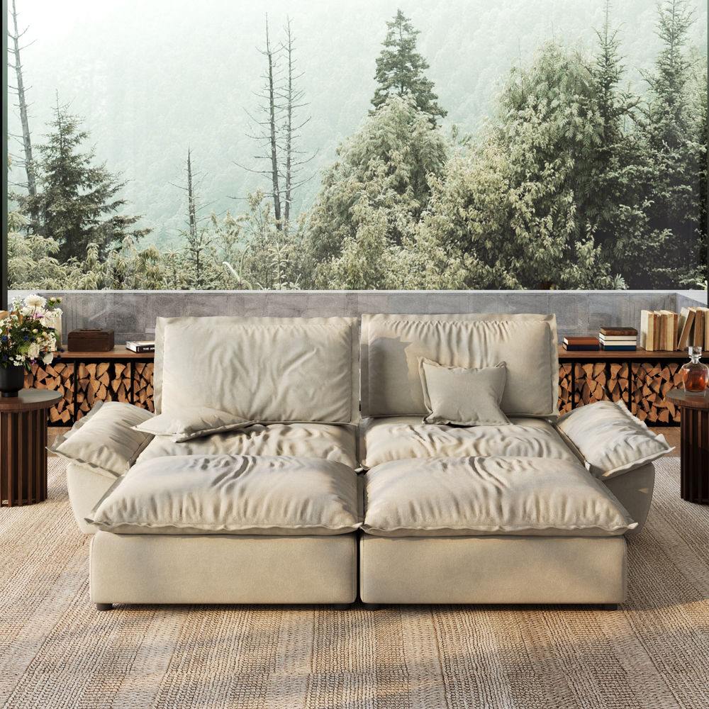 Beige Suede Fabric Modular Sofas