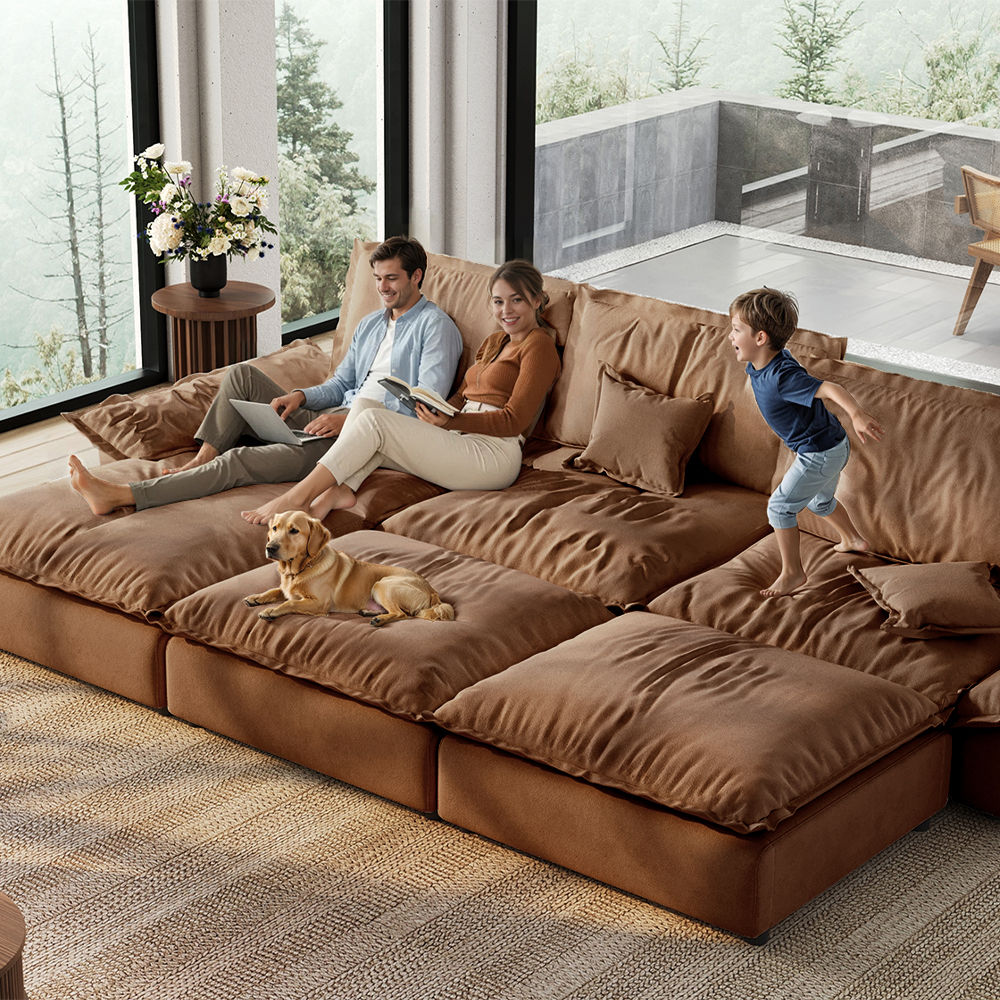 for 4 Brown Suede Fabric Modular Sofas