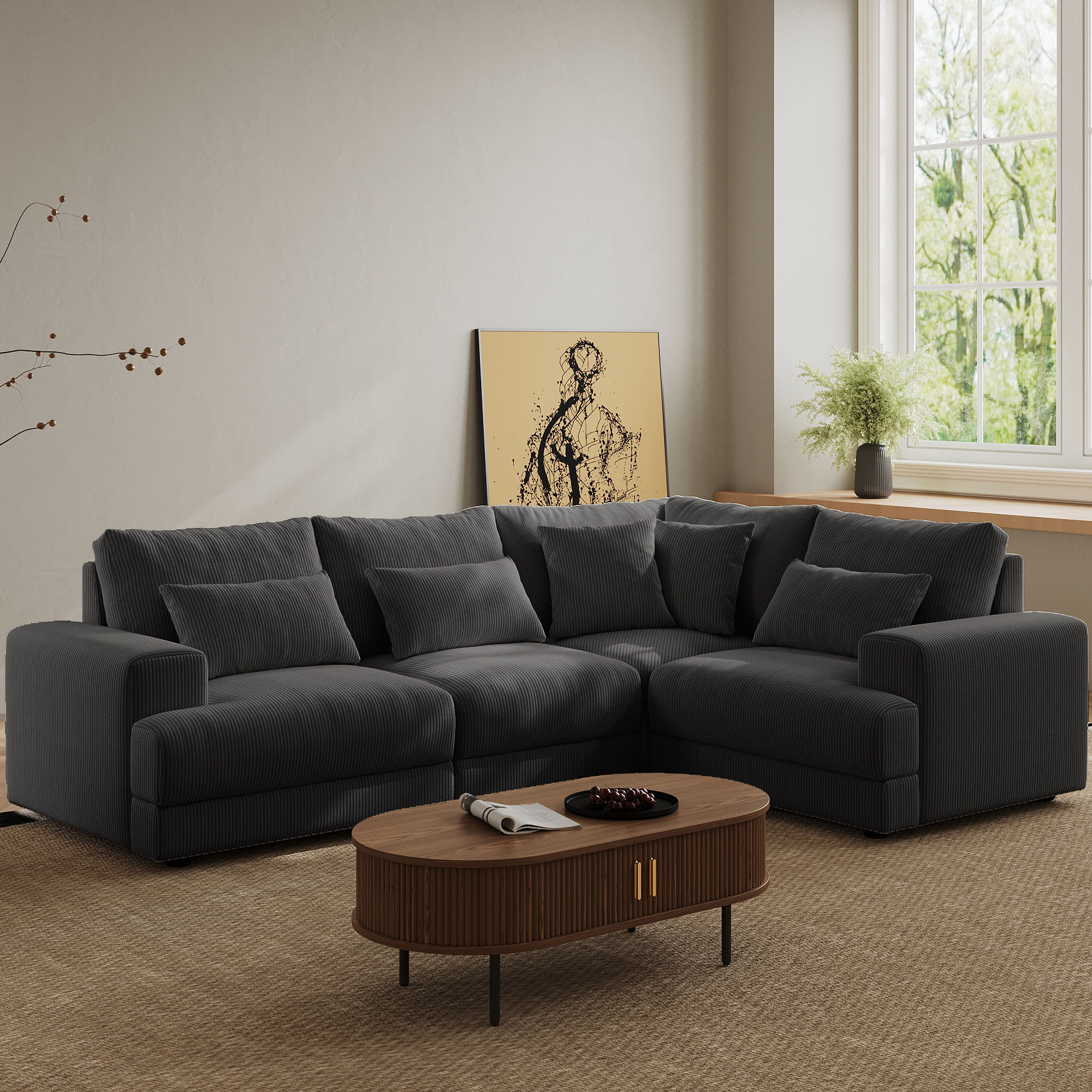 Pet Friendly Gray Corduroy Modular Sofas