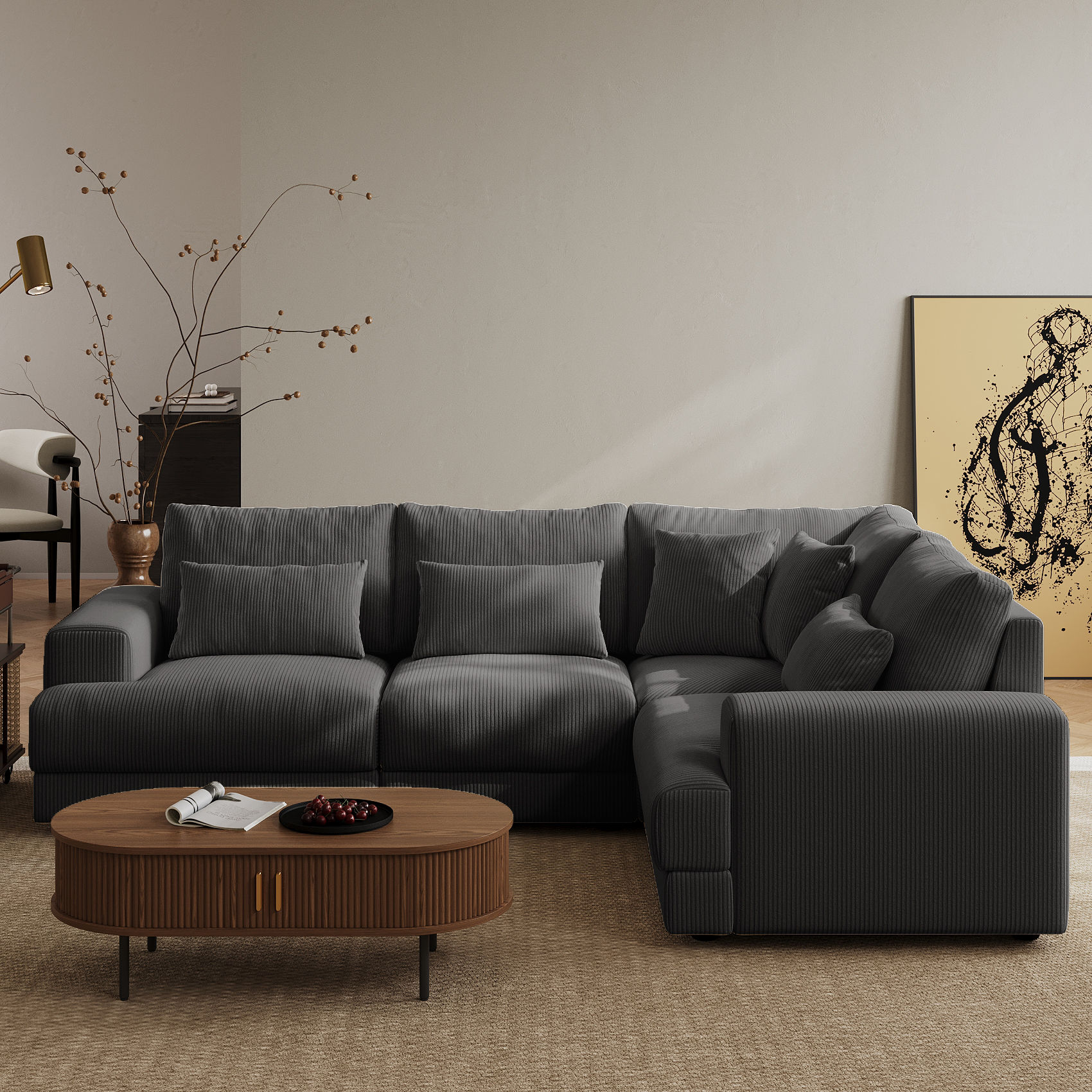 Pure Color Gray Corduroy Modular Sofas