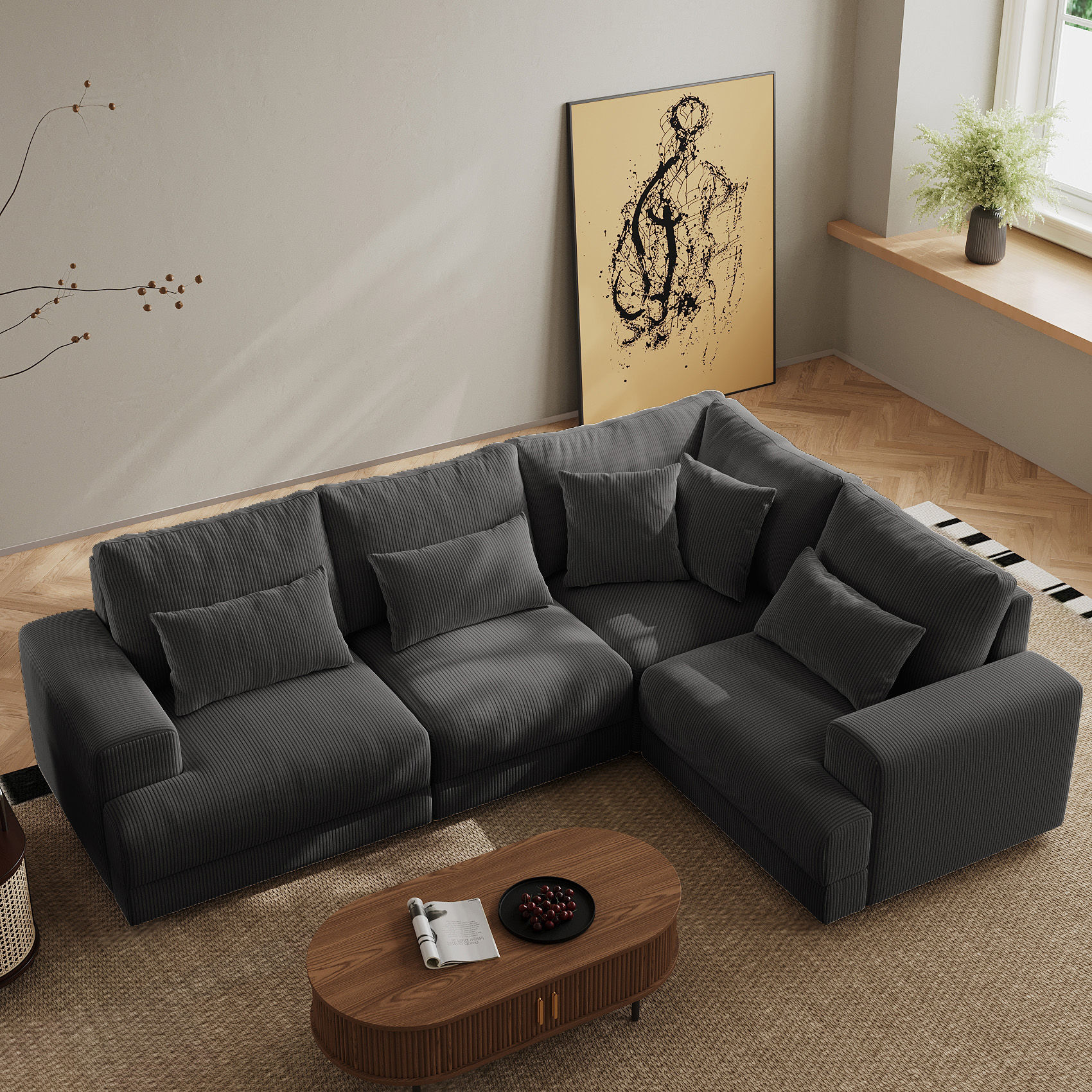 Pet Friendly Gray Corduroy Modular Sofas