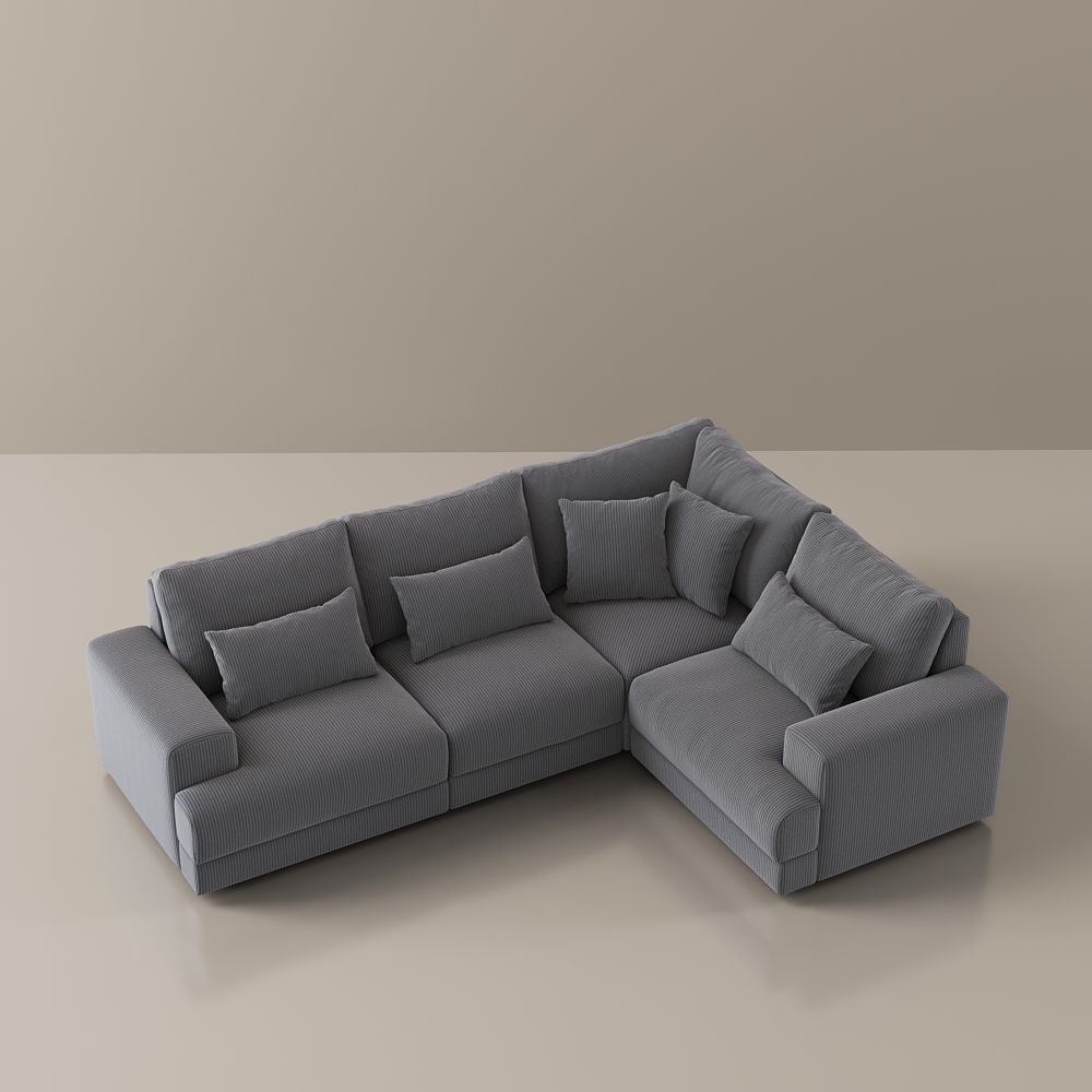 Pure Color Gray Corduroy Modular Sofas