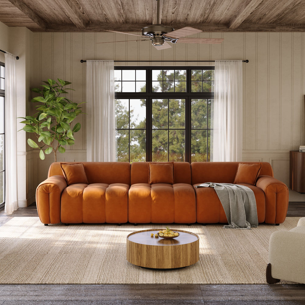 2 Seaters Orange Fabric Modular Sofas