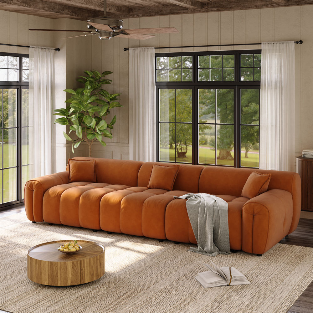 Modern Orange Fabric Modular Sofas