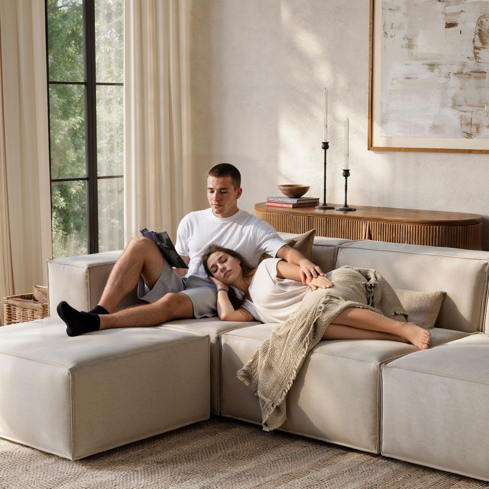 Beige Beige Fabric Modular Sofas
