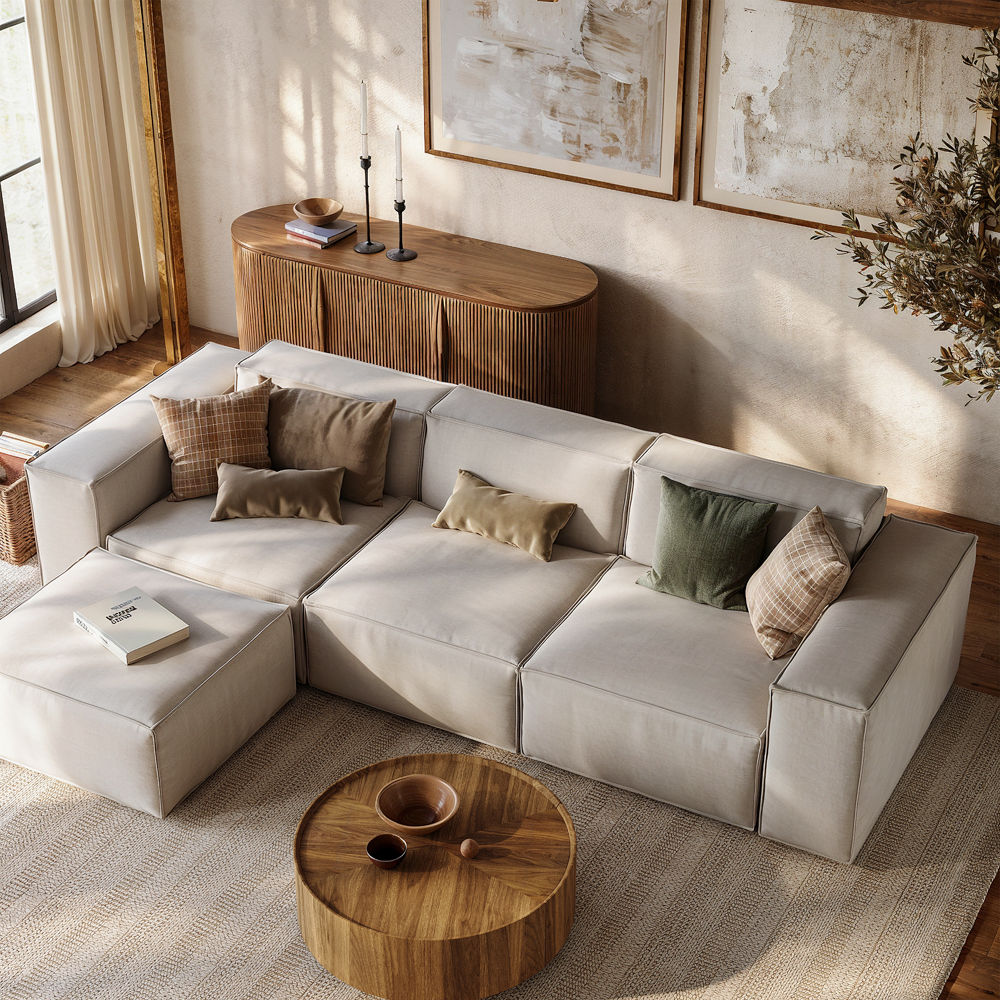 Washable Beige Fabric Modular Sofas
