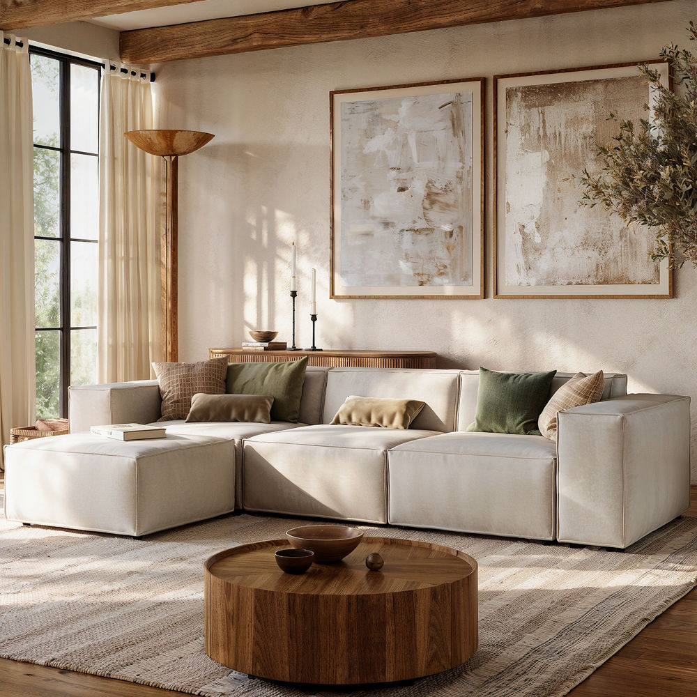 3-4 Seater Beige Fabric Modular Sofas