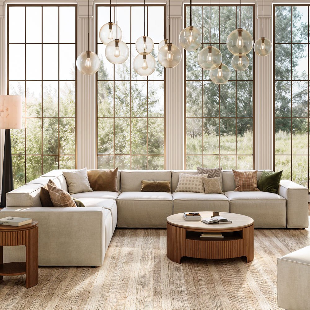 Large Beige Fabric Modular Sofas