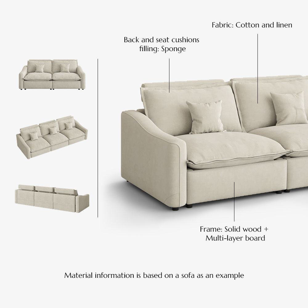 Fabric Beige Cotton Linen Modular Sofas