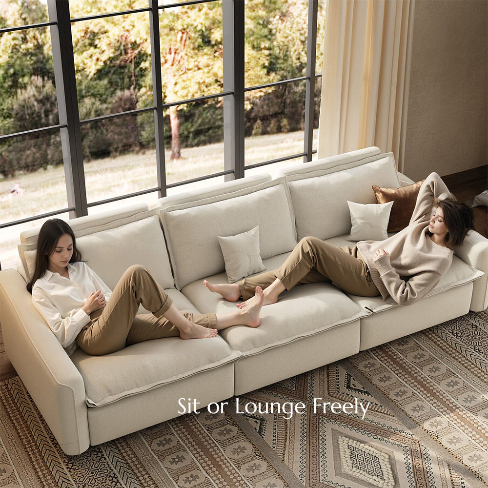 Living Room Beige Cotton Linen Modular Sofas