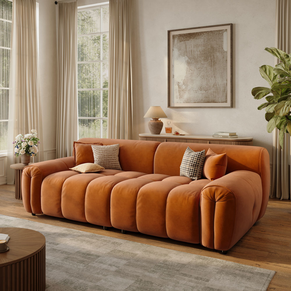 Deep Seat Orange Fabric Modular Sofas