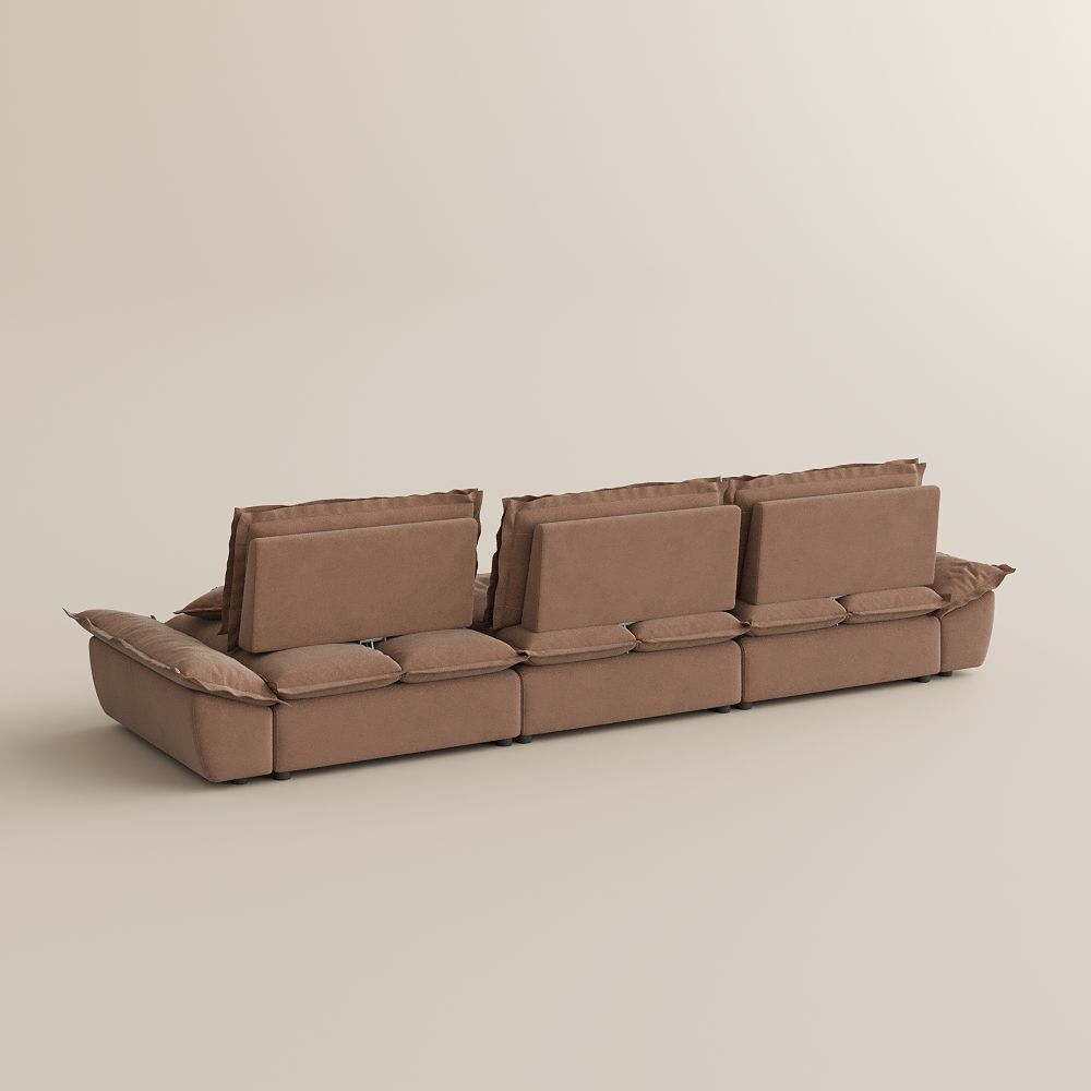 Brown Brown Suede Fabric Modular Sofas