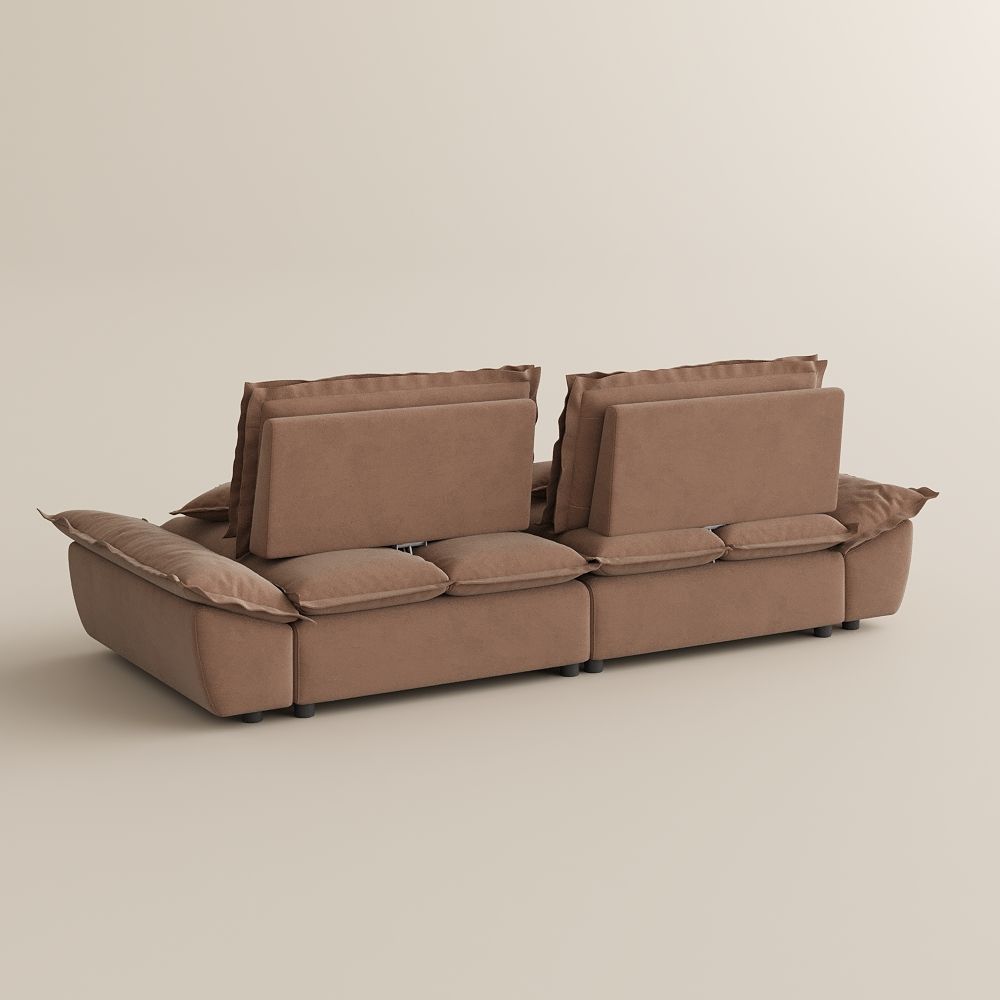 Living Room Brown Suede Fabric Modular Sofas
