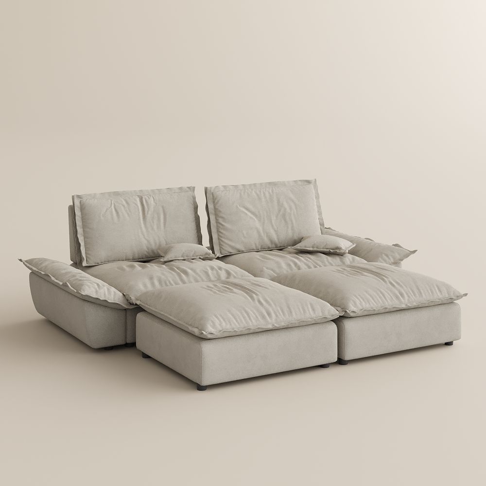 Suede Fabric Beige Suede Fabric Modular Sofas