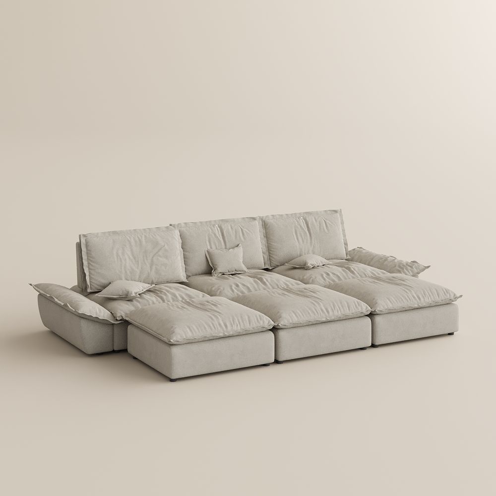 Partly Assemble Beige Suede Fabric Modular Sofas