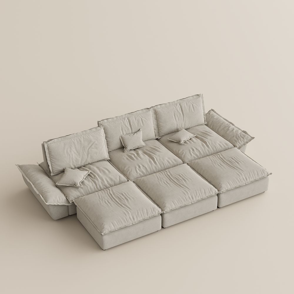 3 Seaters Beige Suede Fabric Modular Sofas