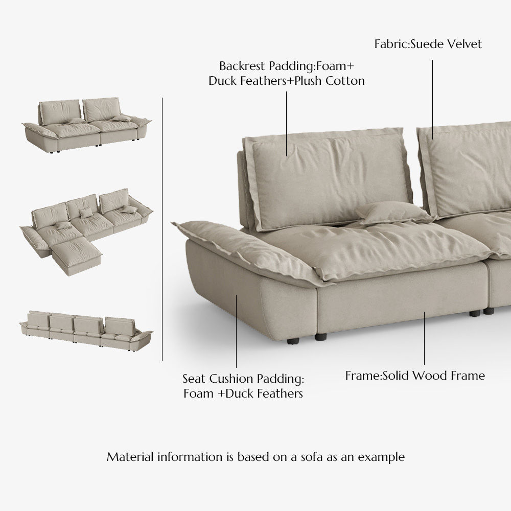 Apartment Beige Suede Fabric Modular Sofas