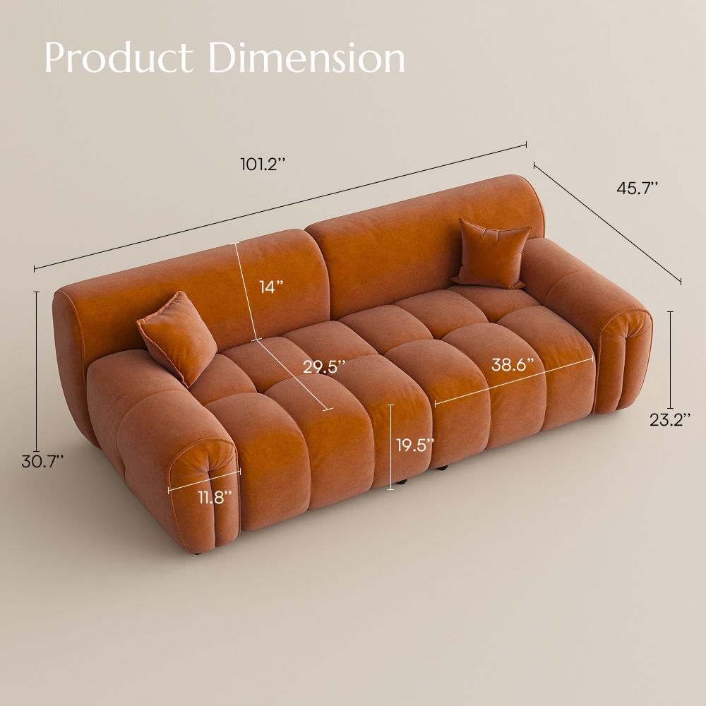 Fabric Orange Velvet Modular Sofas