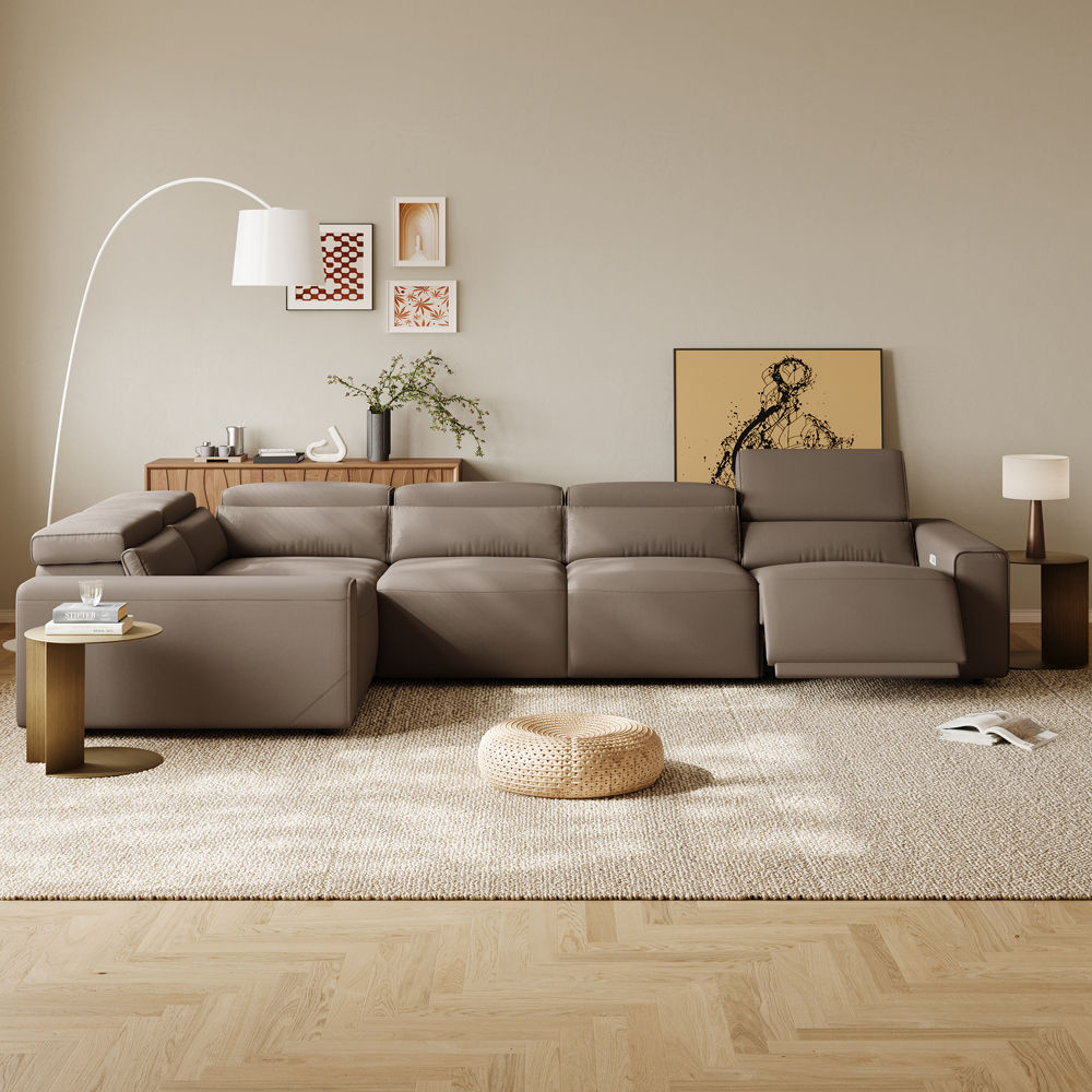 Power Reclining Sofas Light Brown Eco-friendly Microfiber Leather Modular Sofas