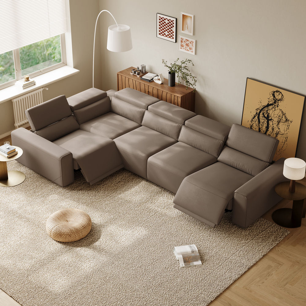 Living Room Light Brown Eco-friendly Microfiber Leather Modular Sofas