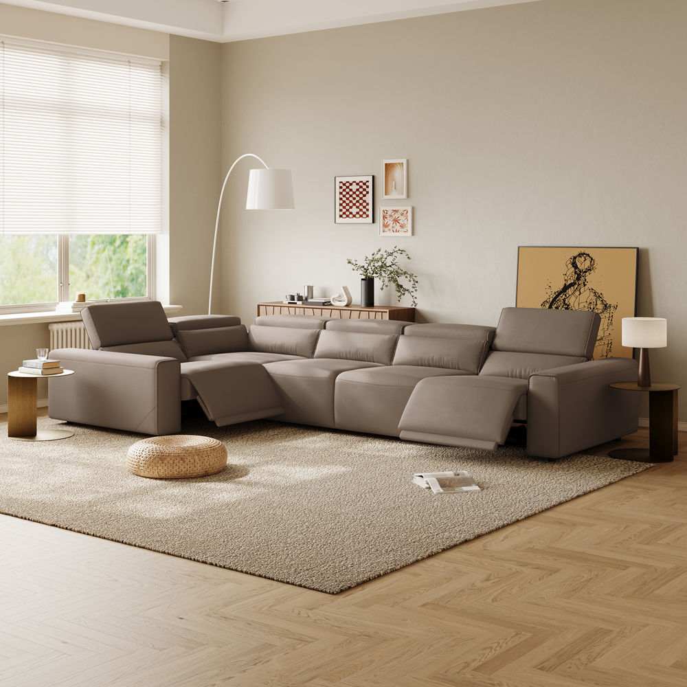 Extendable Light Brown Eco-friendly Microfiber Leather Modular Sofas