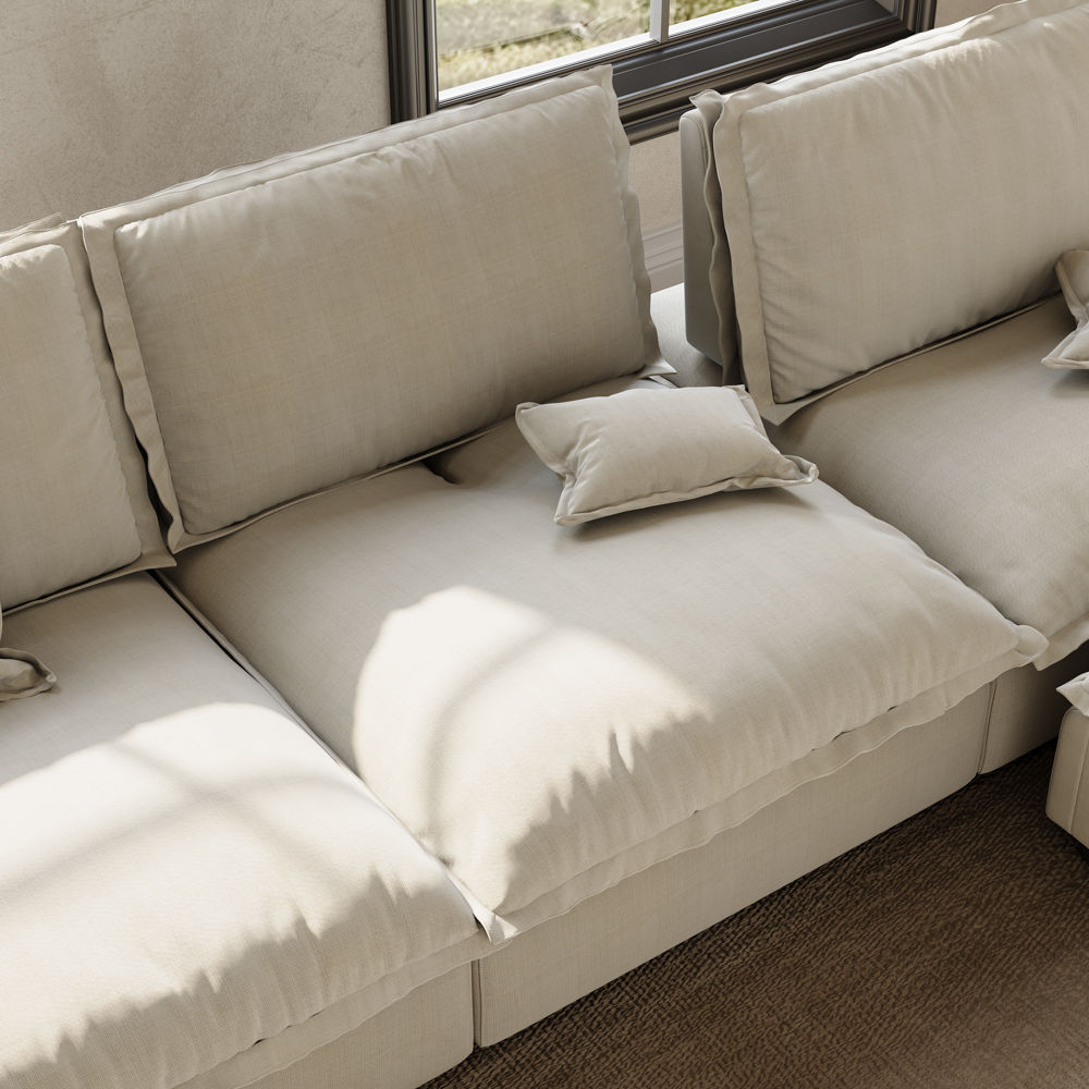 Beige Beige Cotton and Linen Modular Sofas