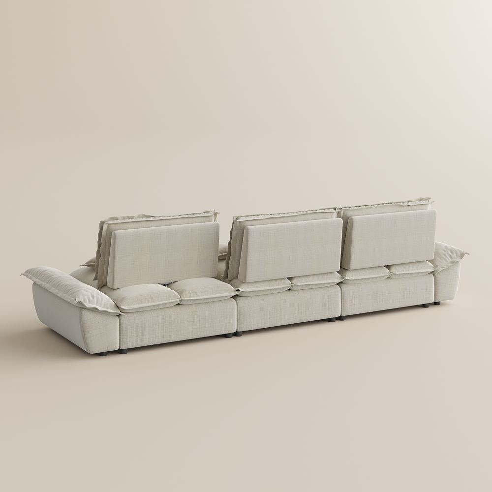 Living Room Beige Cotton and Linen Modular Sofas