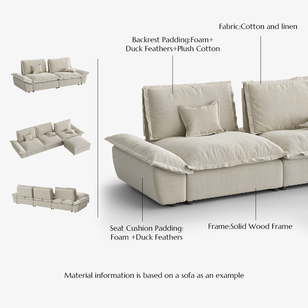 Modern Beige Cotton and Linen Modular Sofas