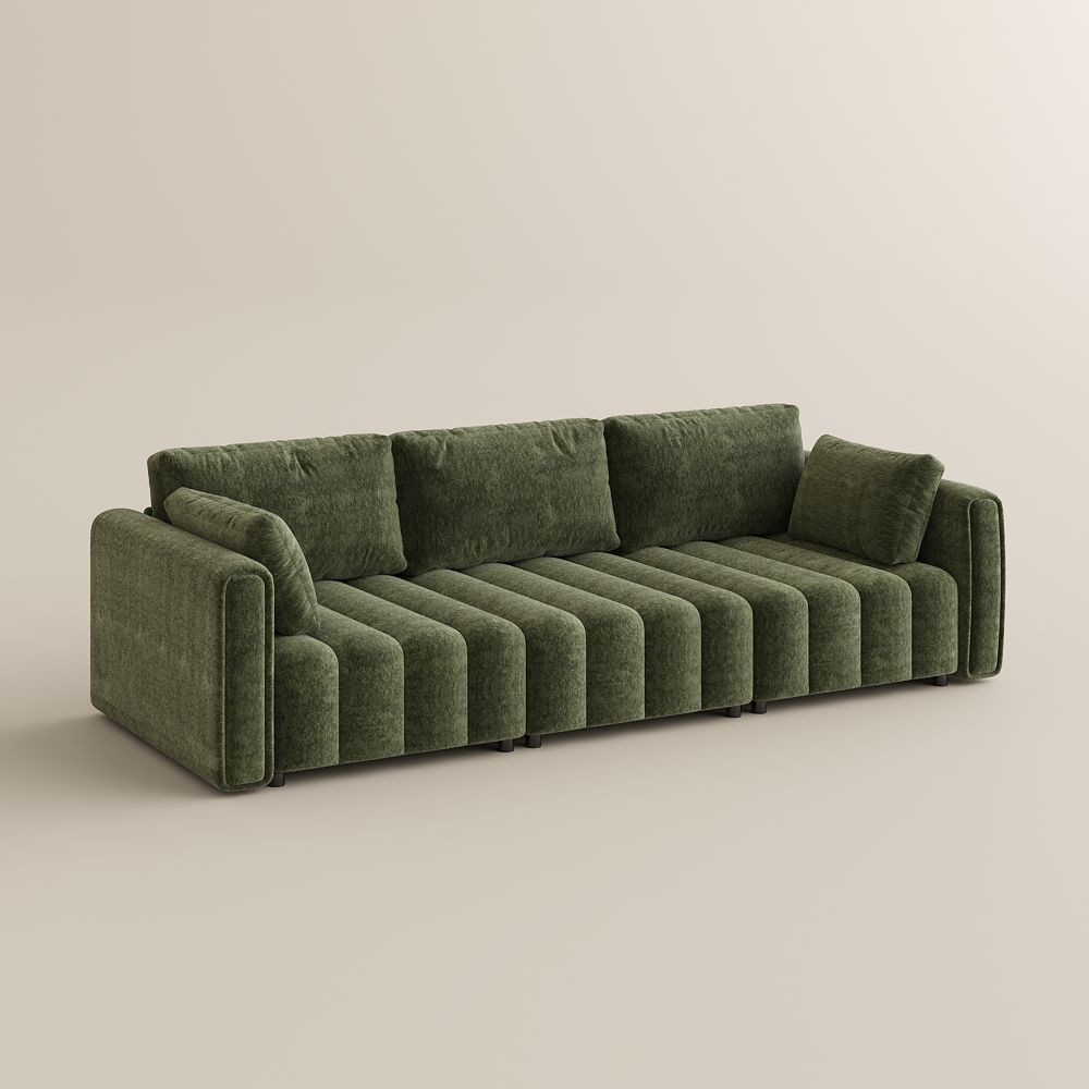 3-4 Seater Green Chenille Modular Sofas