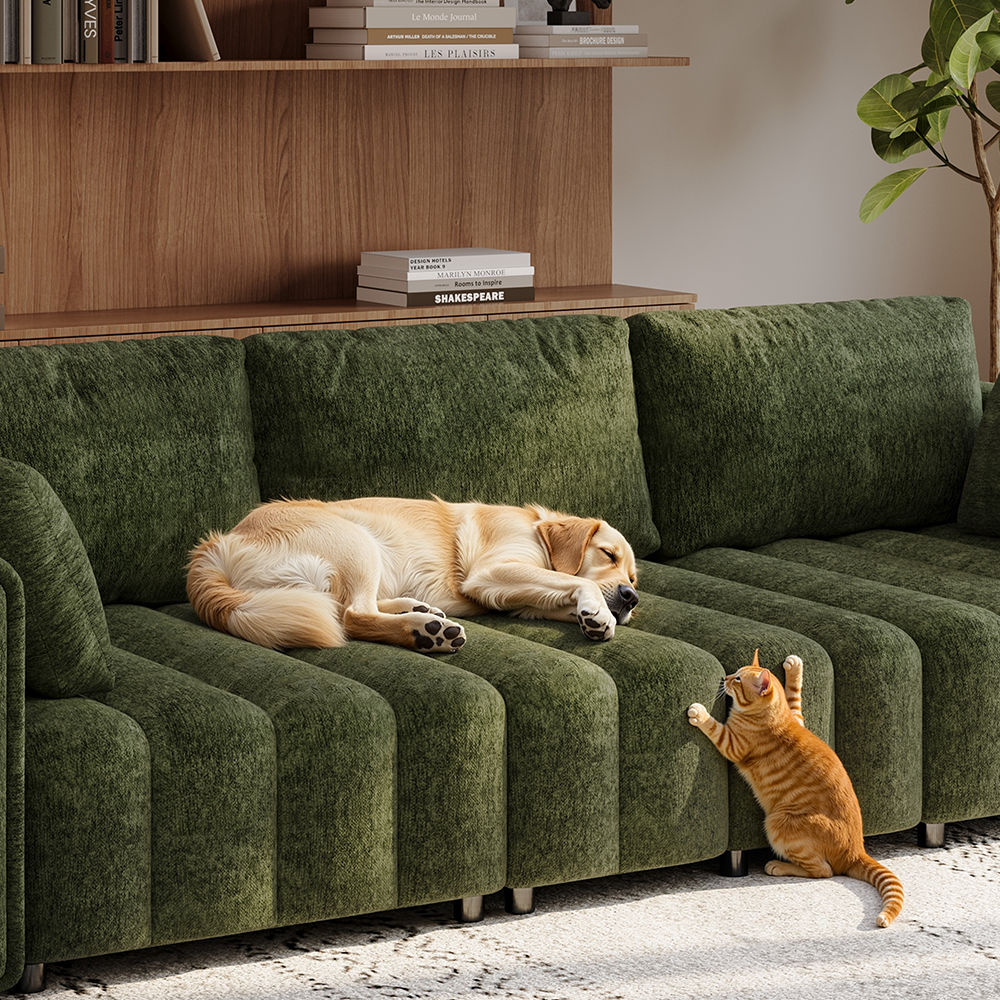 3-4 Seater Green Chenille Modular Sofas