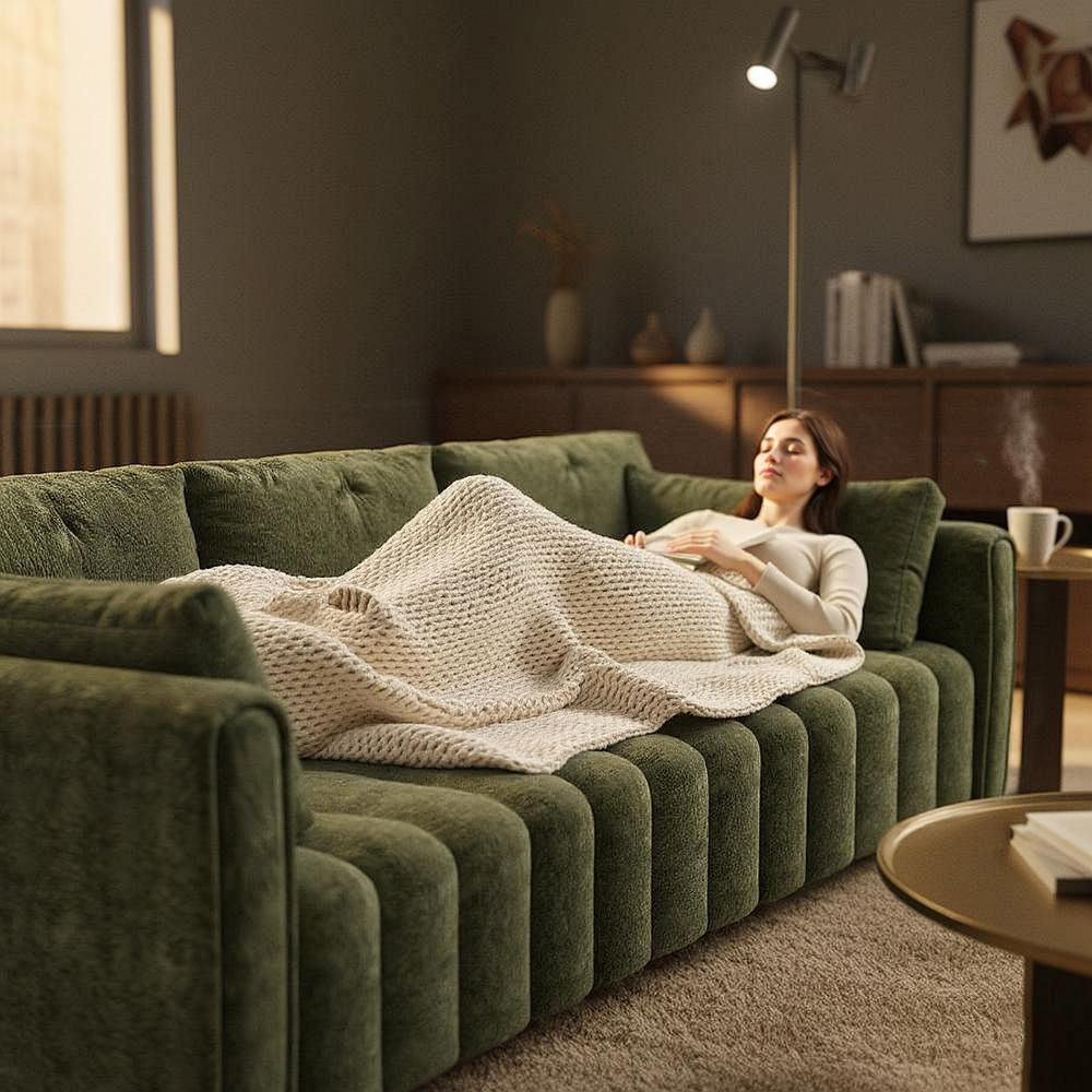 Living Room Green Chenille Modular Sofas