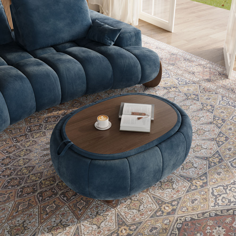 Living Room Blue Velvet Modular Sofas