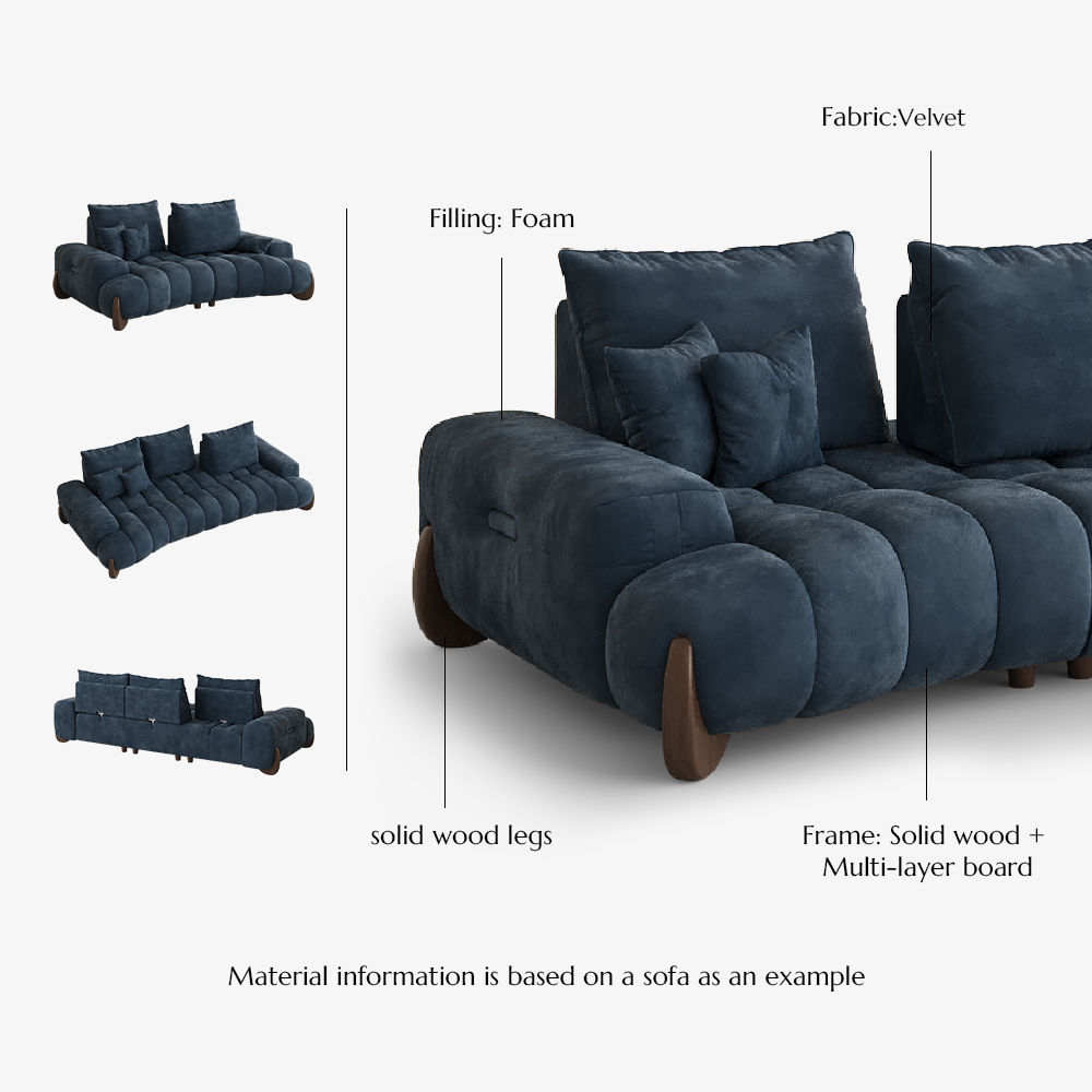 Modern Blue Velvet Modular Sofas