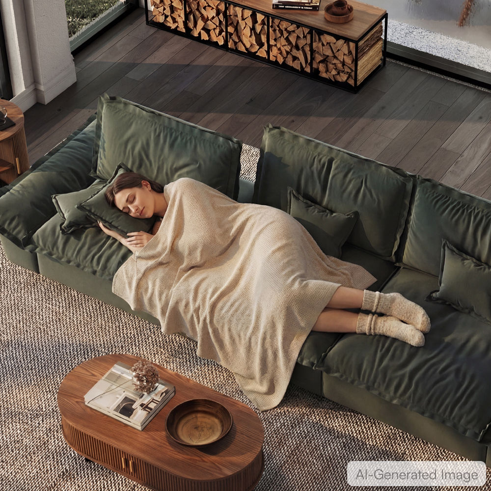 3 Seaters Green Suede Fabric Modular Sofas