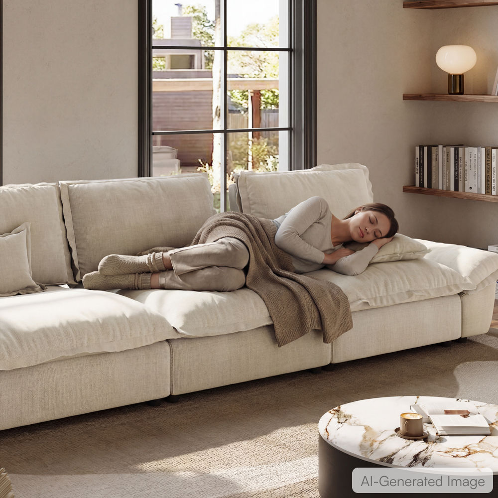 Apartment Beige Cotton and Linen Modular Sofas