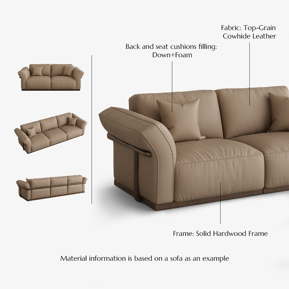 Apartment Khaki Genuine Leather Modular Sofas