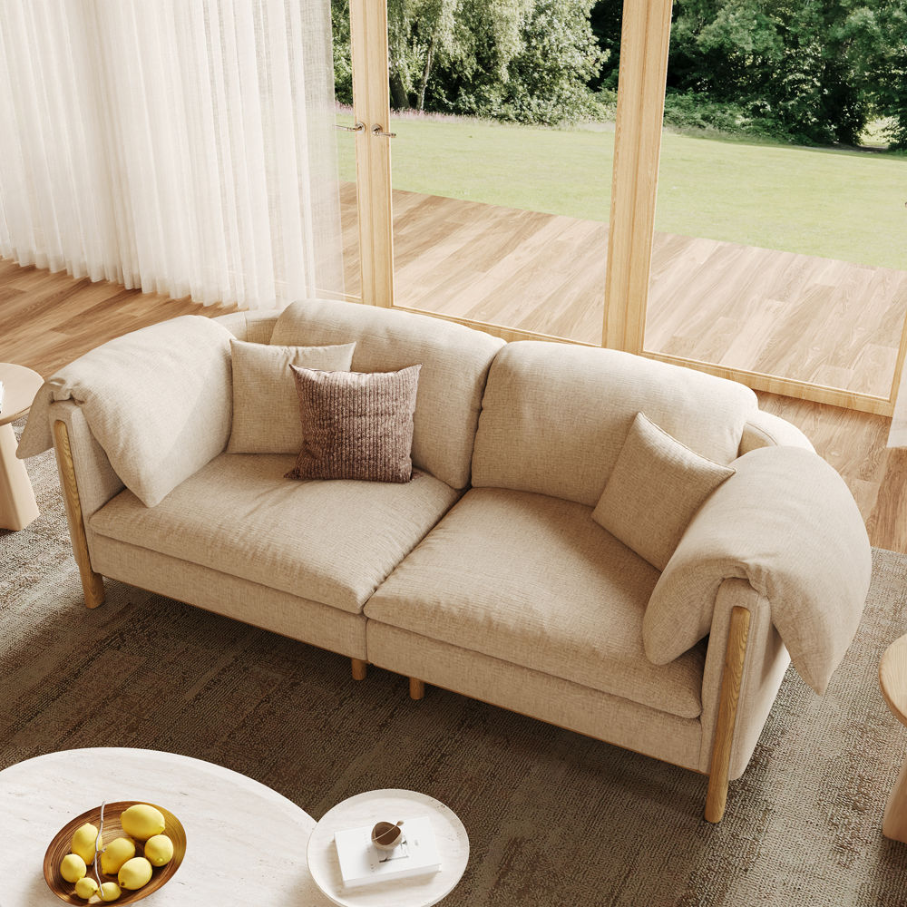 Living Room Khaki Cotton and Linen Modular Sofas